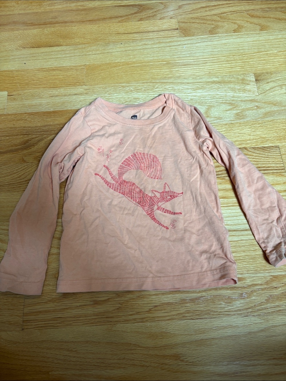 Tea Collection Peach-Pink Long Sleeve Fox Tee
